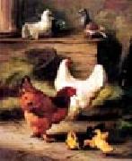 unknow artist Hens and Chicken oil painting on canvas